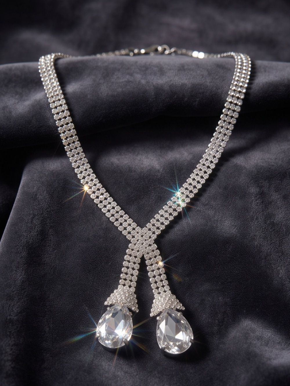 Elegant Silver Crystal Y-Necklace